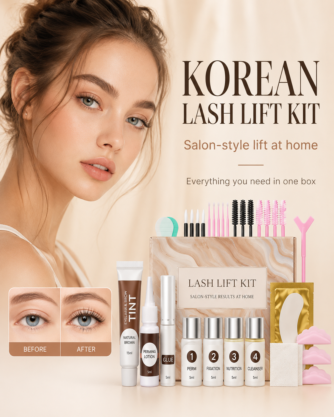 The Korean lash lift for curled lashes at home.